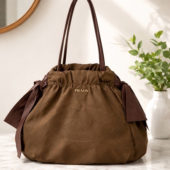 PRADA Authentic Brown Drawstring Handbag - Picture 1 of 10